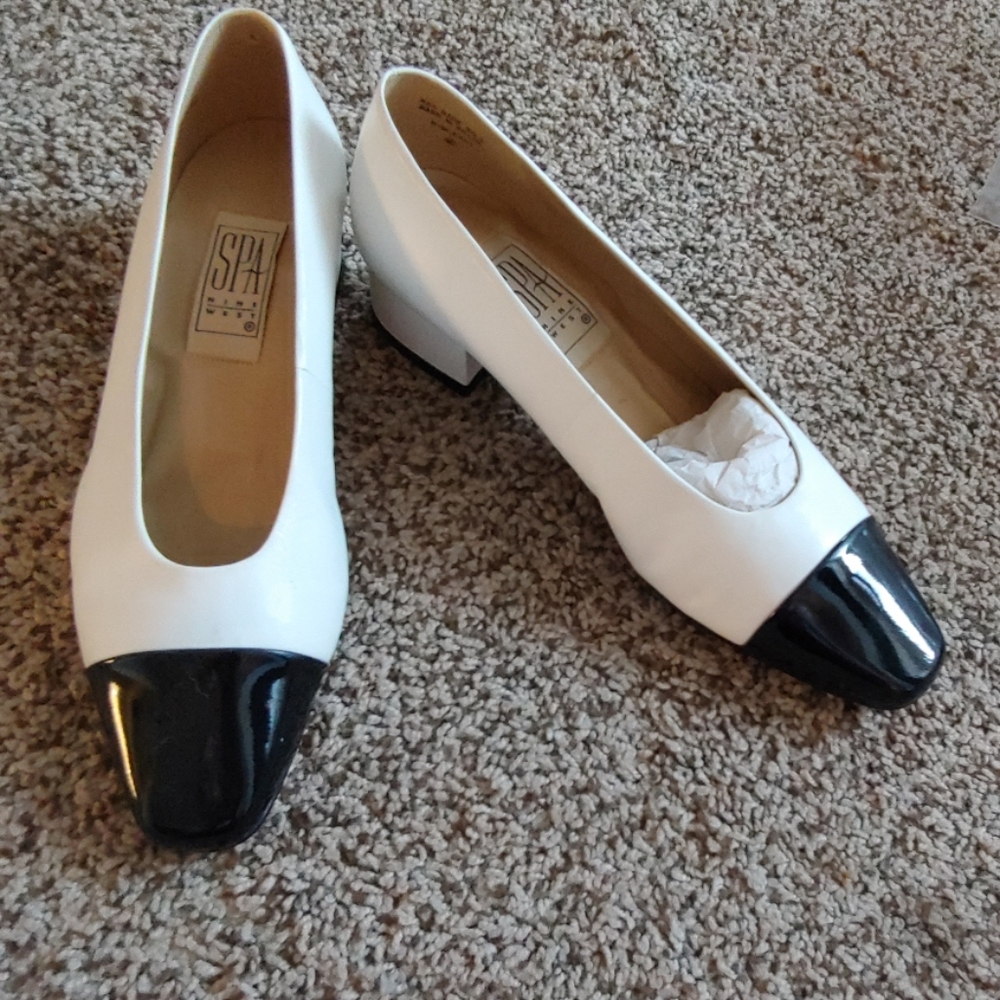 Unused black and white low heels